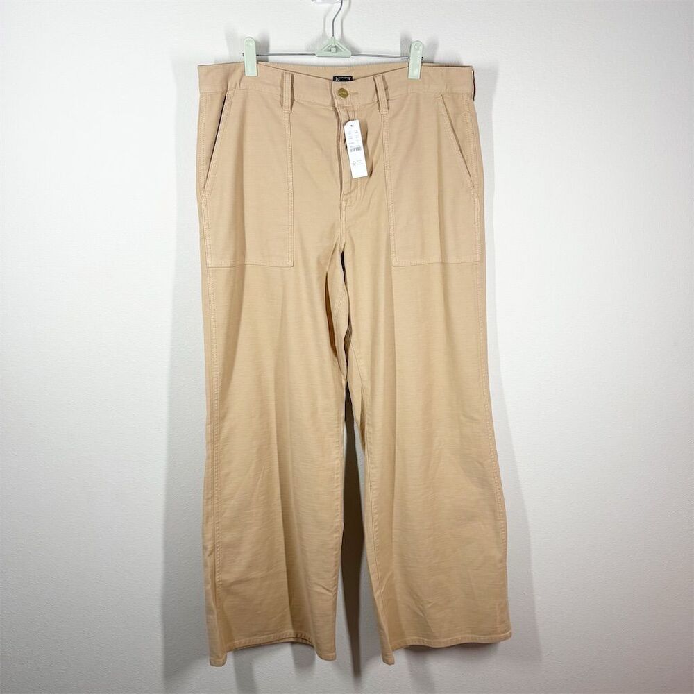 J. Crew Women's Camp Pocket Wide Leg Pant Size 31 Khaki Tan Stretch Cotton NWT